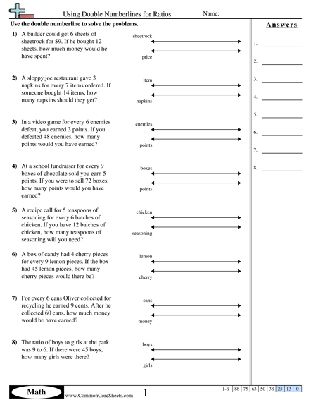 6.rp.3b Worksheets - Ratios Double Line worksheet